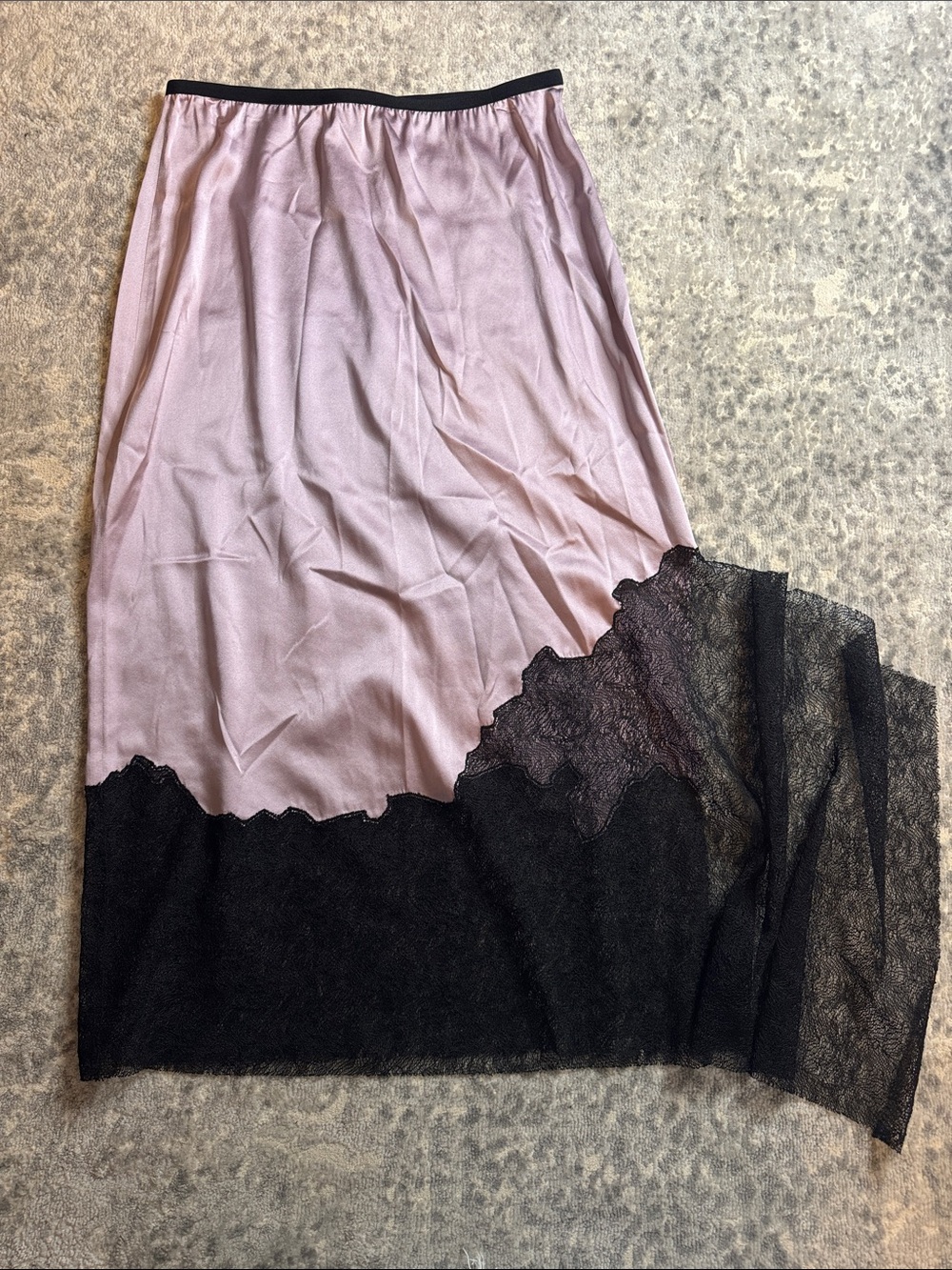 Helmut Lang Lilac Silk Skirt with Lace Trim
